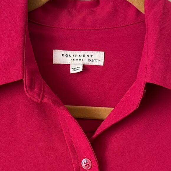 EQUIPMENT FEMME Long Sleeve Button Front Shirttail Hem Raspberry Pink  XXS - Picture 3 of 7